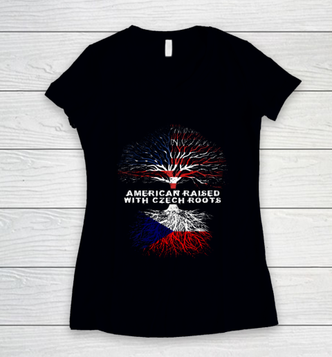 American Raised with Czech Czechian Roots Republic Women's V-Neck T-Shirt