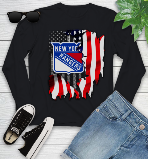 New York Rangers NHL Hockey American Flag Youth Long Sleeve