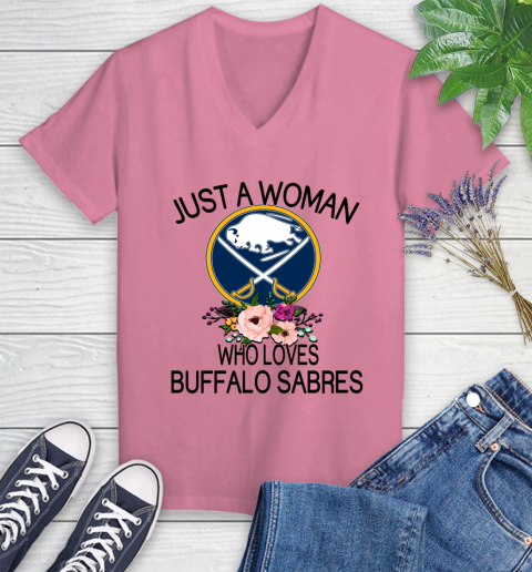 NHL Just A Woman Who Loves Buffalo Sabres Hockey Sports Women's V-Neck T-Shirt 8
