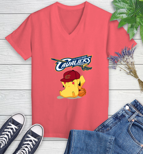 NBA Pikachu Basketball Sports Cleveland Cavaliers Women's V-Neck T-Shirt 6