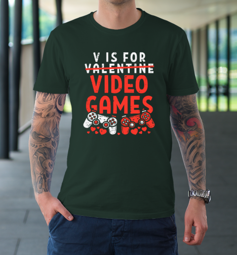 V Is For Video Games Funny Valentines Day Gamer T-Shirt 3