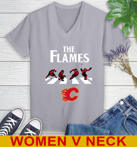 NHL Hockey Calgary Flames The Beatles Rock Band Shirt Women's V-Neck T-Shirt 4