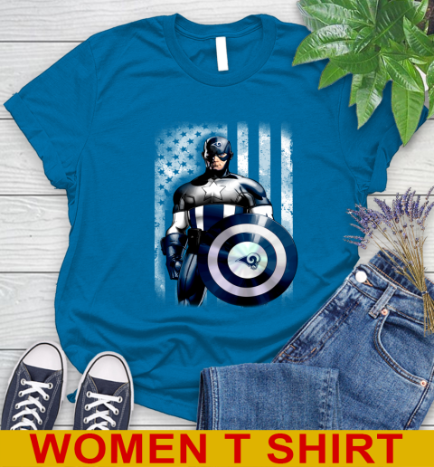 Los Angeles Rams NFL Football Captain America Marvel Avengers American Flag Shirt Women's T-Shirt 8