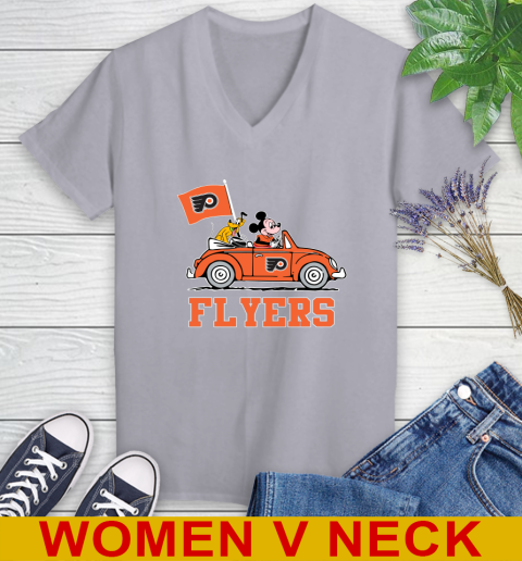 NHL Hockey Philadelphia Flyers Pluto Mickey Driving Disney Shirt Women's V-Neck T-Shirt 5