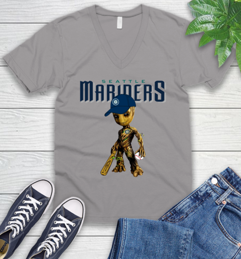 MLB Seattle Mariners Groot Guardians Of The Galaxy Baseball V-Neck T-Shirt 4