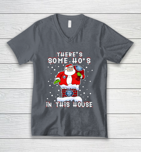 Tampa Bay Rays Christmas There Is Some Hos In This House Santa Stuck In The Chimney MLB V-Neck T-Shirt 4