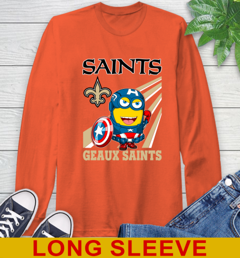 NFL Football New Orleans Saints Captain America Marvel Avengers Minion Shirt Long Sleeve T-Shirt 4