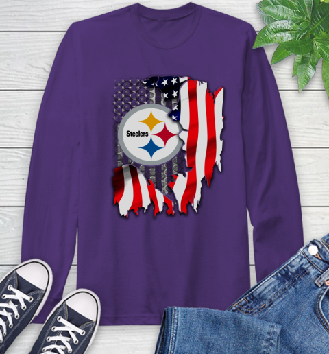 Pittsburgh Steelers NFL Football American Flag Long Sleeve T-Shirt 5