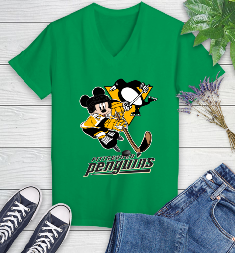 NHL Pittsburgh Penguins Mickey Mouse Disney Hockey T Shirt Women's V-Neck T-Shirt 5