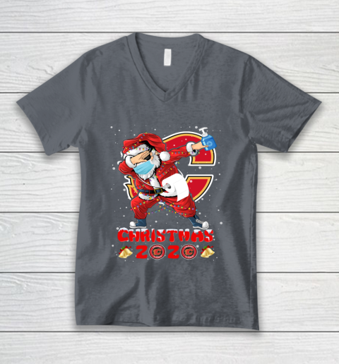 Calgary Flames Funny Santa Claus Dabbing Christmas 2020 NHL V-Neck T-Shirt 4