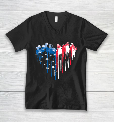 4th Of July American Flag Heart Horse V-Neck T-Shirt