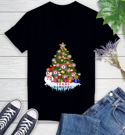 Texas Rangers Merry Christmas MLB Baseball Sports Women's V-Neck T-Shirt 2