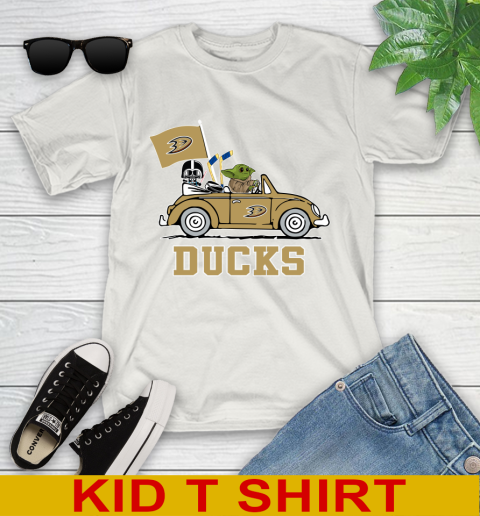 NHL Hockey Anaheim Ducks Darth Vader Baby Yoda Driving Star Wars Shirt Youth T-Shirt 12