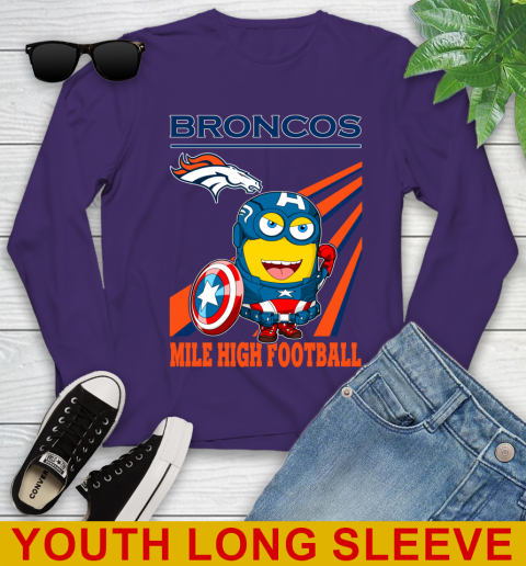 NFL Football Denver Broncos Captain America Marvel Avengers Minion Shirt Youth Long Sleeve 4
