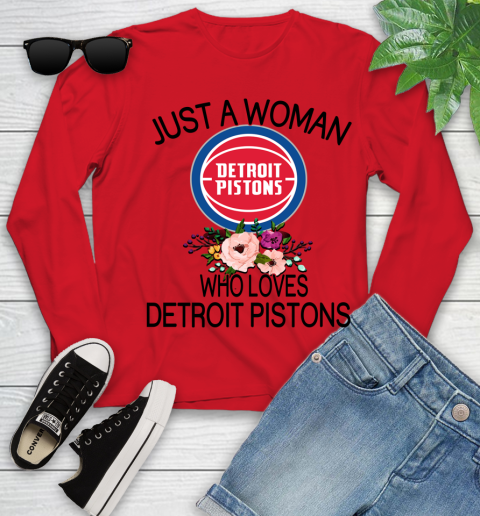 NBA Just A Woman Who Loves Detroit Pistons Basketball Sports Youth Long Sleeve 8