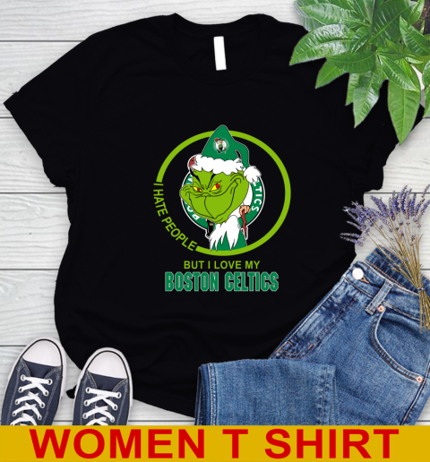 Boston Celtics NBA Christmas Grinch I Hate People But I Love My Favorite Basketball Team Women's T-Shirt 2