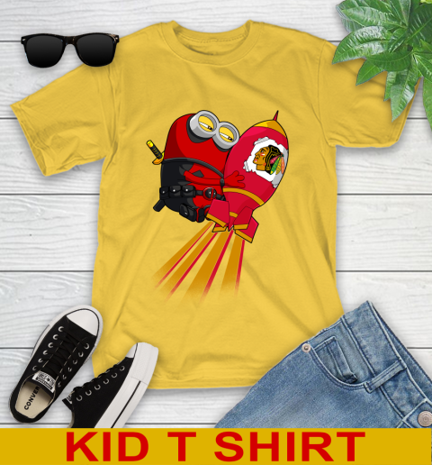 NHL Hockey Chicago Blackhawks Deadpool Minion Marvel Shirt Youth T-Shirt 9