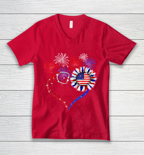 Patriotic Nurse 4th Of July American Flag Independence Day V-Neck T-Shirt 6