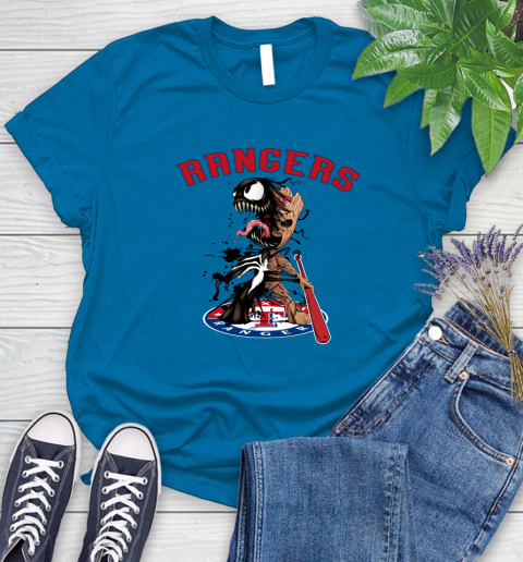 MLB Texas Rangers Baseball Venom Groot Guardians Of The Galaxy Women's T-Shirt 7