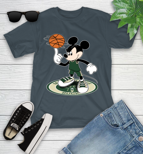 NBA Basketball Milwaukee Bucks Cheerful Mickey Disney Shirt Youth T-Shirt 8