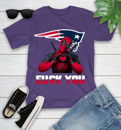 NHL New England Patriots Deadpool Love You Fuck You Football Sports Youth T-Shirt 3