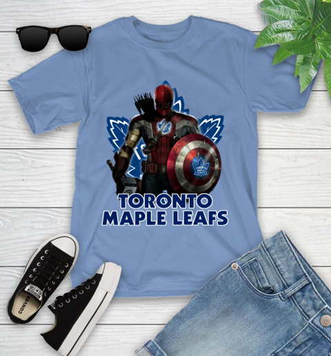 NHL Captain America Thor Spider Man Hawkeye Avengers Endgame Hockey Toronto Maple Leafs Youth T-Shirt 11