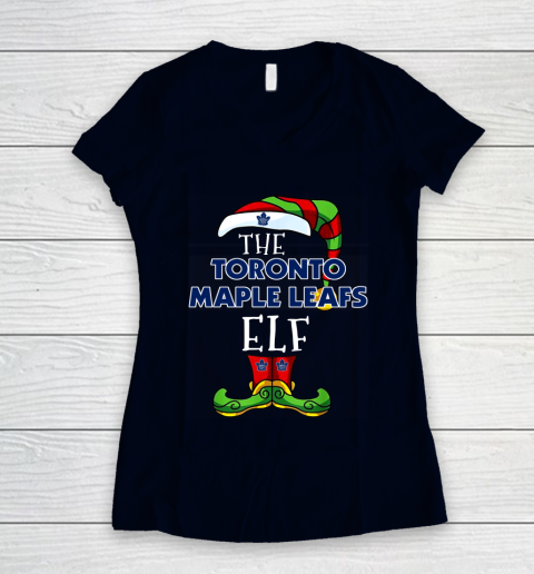 Toronto Maple Leafs Christmas ELF Funny NHL Women's V-Neck T-Shirt 2