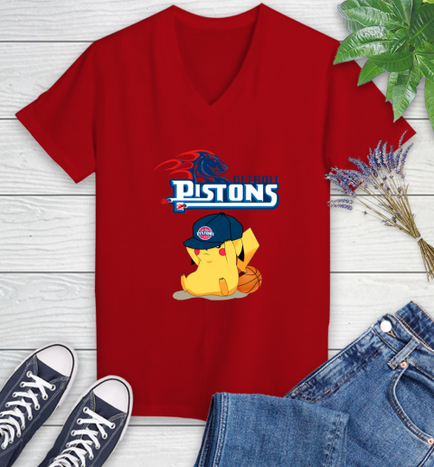 NBA Pikachu Basketball Sports Detroit Pistons Women's V-Neck T-Shirt 12