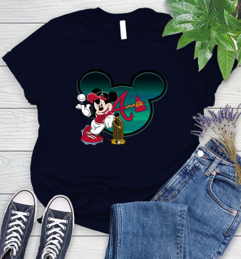 MLB Atlanta Braves The Commissioner's Trophy Mickey Mouse Disney Women's T-Shirt 3