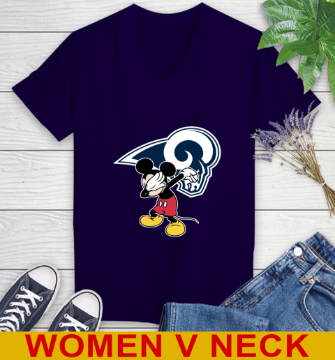 Los Angeles Rams NFL Football Dabbing Mickey Disney Sports Women's V-Neck T-Shirt 4