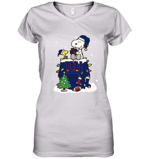 A Happy Christmas With New York Giants Snoopy Women's V-Neck T-Shirt