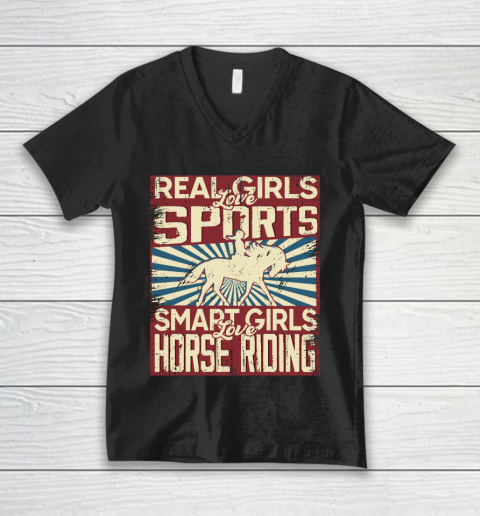 Real girls love sports smart girls love horse riding V-Neck T-Shirt