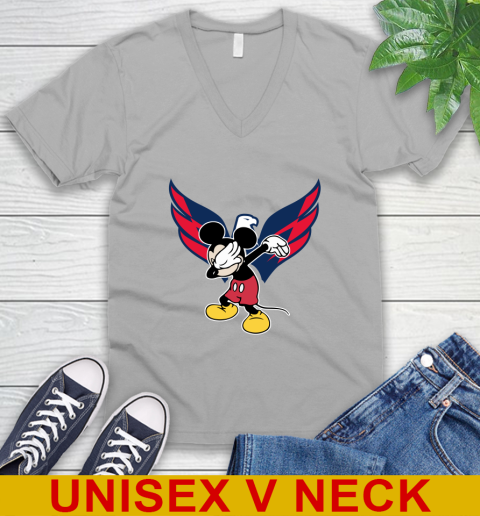 Washington Capitals NHL Hockey Dabbing Mickey Disney Sports V-Neck T-Shirt 4