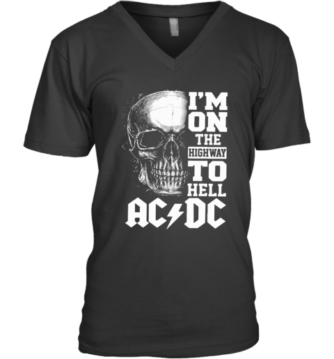 Skull Im On The Highway To Hell AC DC V-Neck T-Shirt