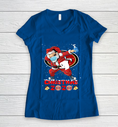 San Francisco 49ers Funny Santa Claus Dabbing Christmas 2020 NFL Women's V-Neck T-Shirt 7