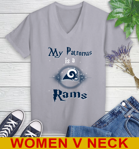 NFL Football Harry Potter My Patronus Is A Los Angeles Rams Women's V-Neck T-Shirt 4