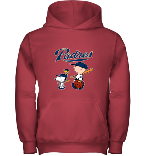 i50l san diego padres lets play baseball together snoopy mlb shirt youth hoodie 43 front red