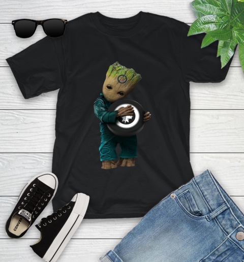 NHL Groot Guardians Of The Galaxy Hockey Sports Winnipeg Jets Youth T-Shirt 2