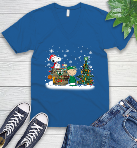 Boston Celtics NBA Basketball Christmas The Peanuts Movie Snoopy Championship V-Neck T-Shirt 5