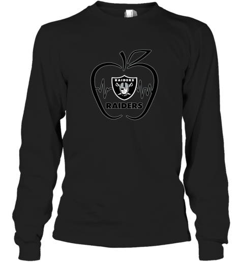 Apple Heartbeat Teacher Symbol Oakland Raiders Long Sleeve T-Shirt