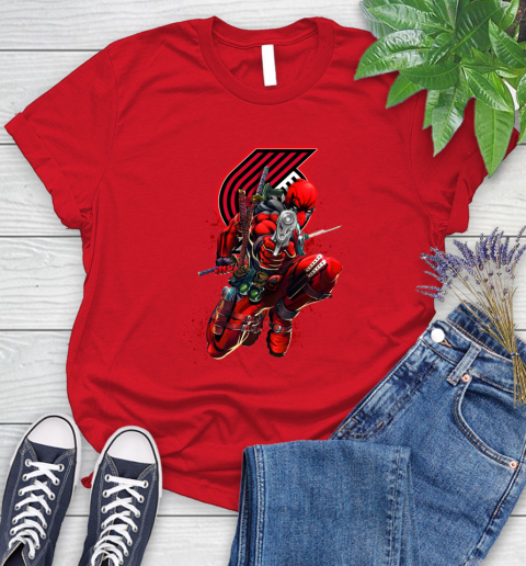 NBA Deadpool Marvel Comics Sports Basketball Portland Trail Blazers Women's T-Shirt 9