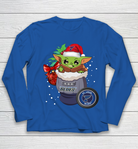St.Louis Blues Christmas Baby Yoda Star Wars Funny Happy NHL Youth Long Sleeve 9