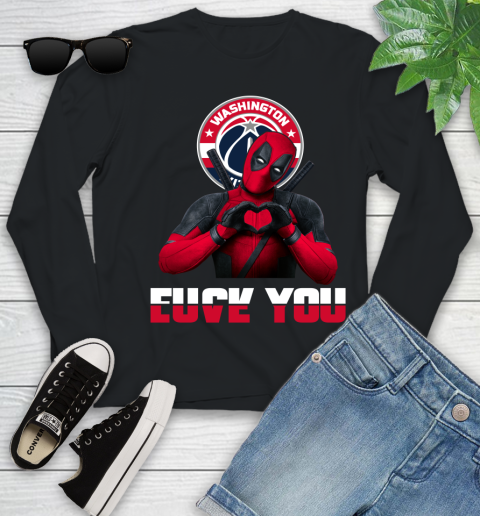 NBA Washington Wizards Deadpool Love You Fuck You Basketball Sports Youth Long Sleeve