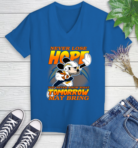 Los Angeles Chargers NFL Football Mickey Disney Never Lose Hope Women's V-Neck T-Shirt 10