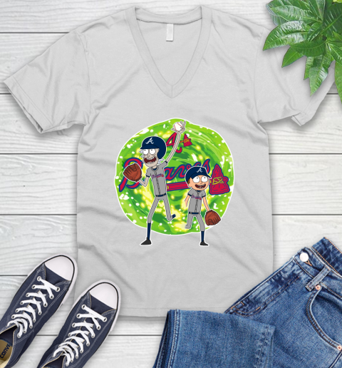 MLB Atlanta Braves Rick And Morty Baseball Sports V-Neck T-Shirt