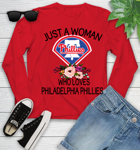 MLB Just A Woman Who Loves Philadelphia Phillies Baseball Sports Youth Long Sleeve 8