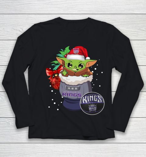 Sacramento Kings Christmas Baby Yoda Star Wars Funny Happy NBA Youth Long Sleeve