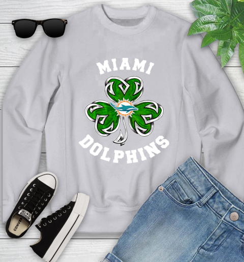 NFL Miami Dolphins Three Leaf Clover St Patrick's Day Football Sports Youth Sweatshirt 3