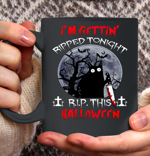 Black Cat I'm Getting Ripped Tonight Rip This Halloween Ceramic Mug 11oz