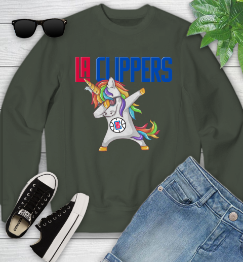 LA Clippers NBA Basketball Funny Unicorn Dabbing Sports Youth Sweatshirt 10